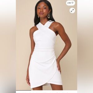 Lulus Headed to Cocktail Hour White Halter Tulip Mini Dress Size Large